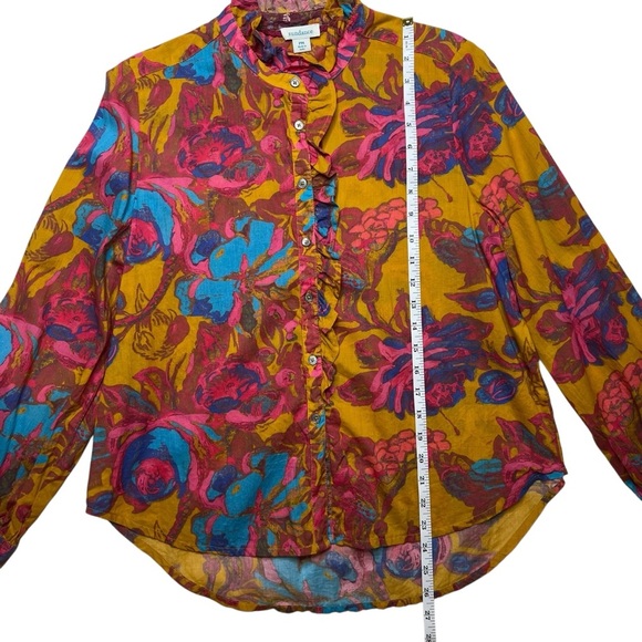 Sundance Multicolored Floral Button Up Ruffle Cotton Blouse SZ Petite M - Picture 9 of 11